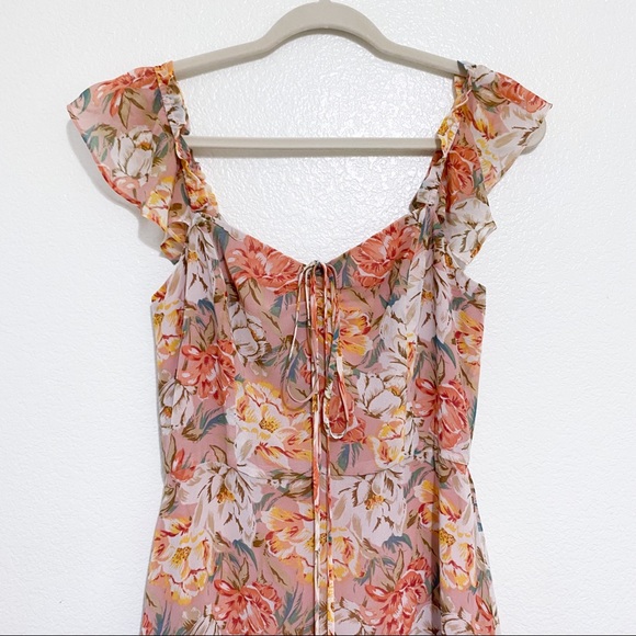 WAYF Valerie Blouson Midi Dress In Coral Floral | Size S - Picture 6 of 11